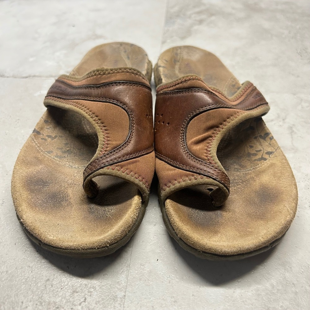 Merrell Women 6 Brown Leather Thong Slide Sandals Outdoor Comfort J86320